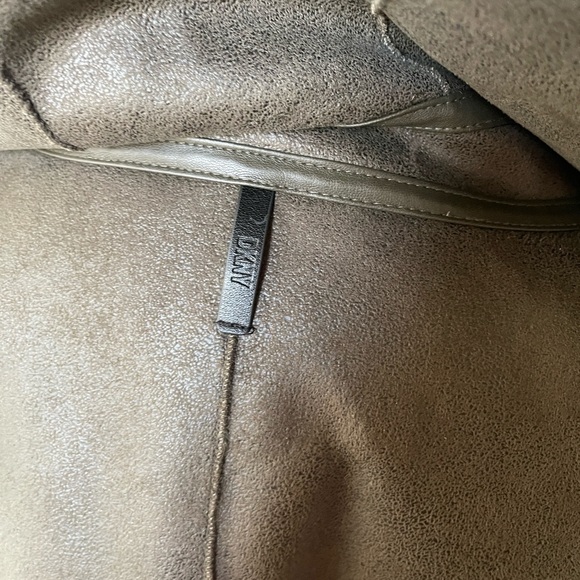 NEW NWT $400 DKNY Hooded Faux Shearling Long Coat, Army Green Brown , 2XL PLUS - Picture 9 of 10